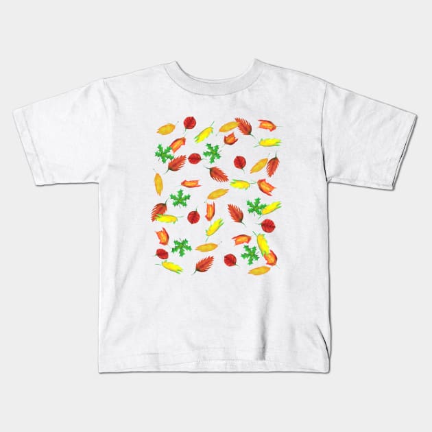 Loose Fall Leaves (White Background) Kids T-Shirt by Art By LM Designs 